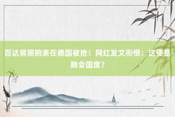 百达翡丽腕表在德国被抢！网红发文衔恨：这便是融会国度？