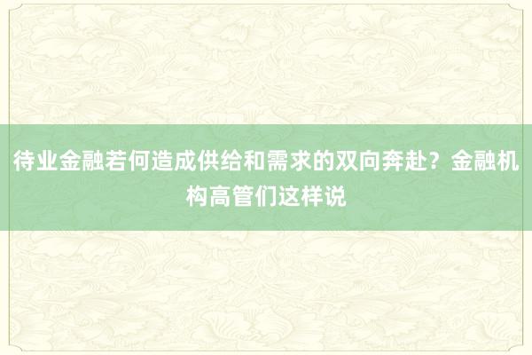 待业金融若何造成供给和需求的双向奔赴？金融机构高管们这样说